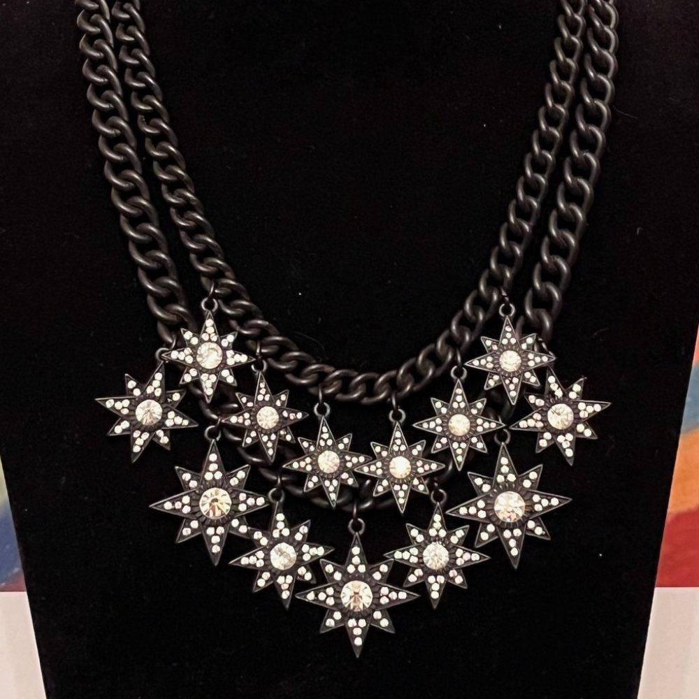 Black & Crystal-Star Necklace With Double -Strand… - image 1